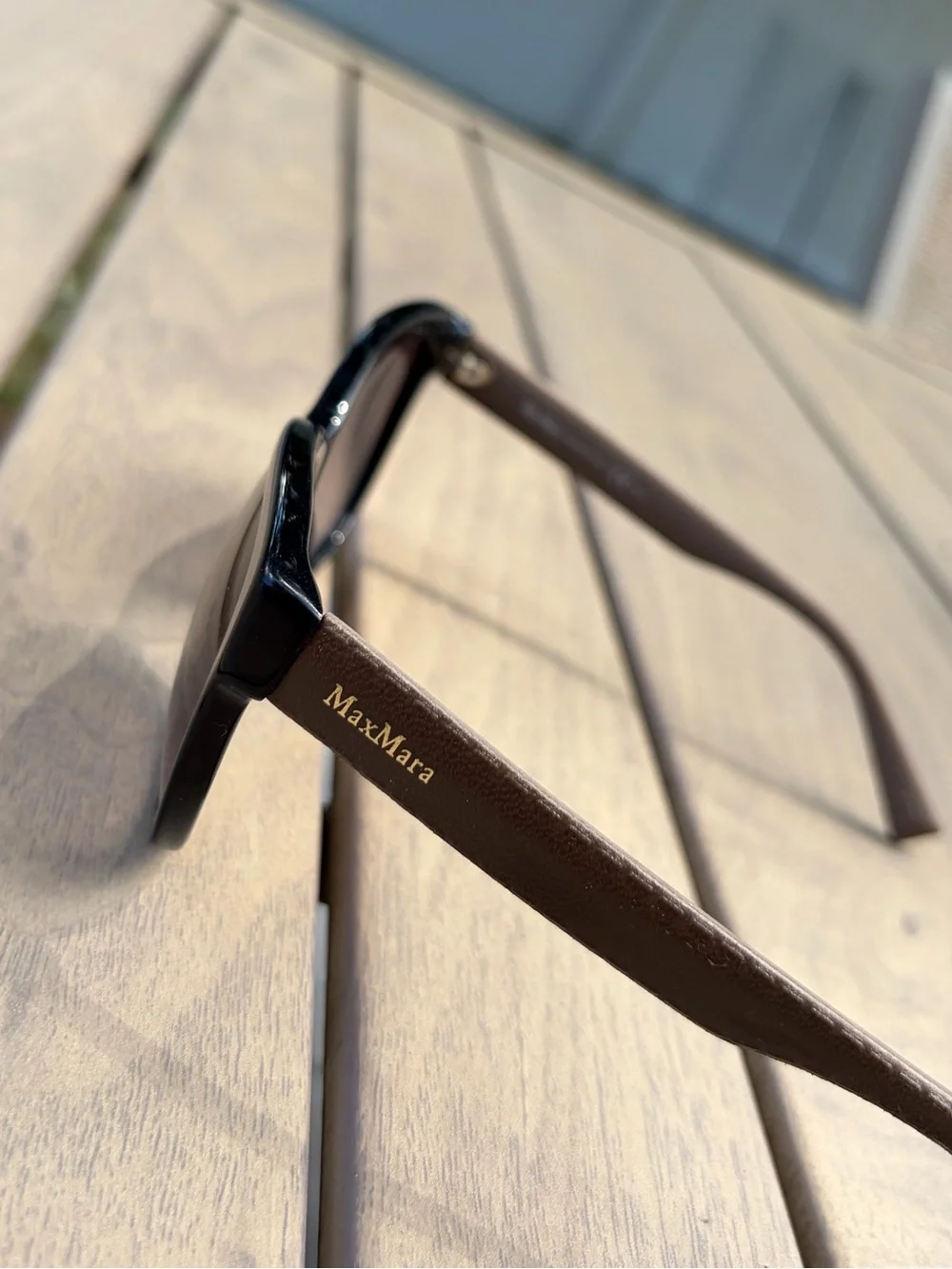 MaxMara Brown Leather-Trim Sunglasses with Black Frame